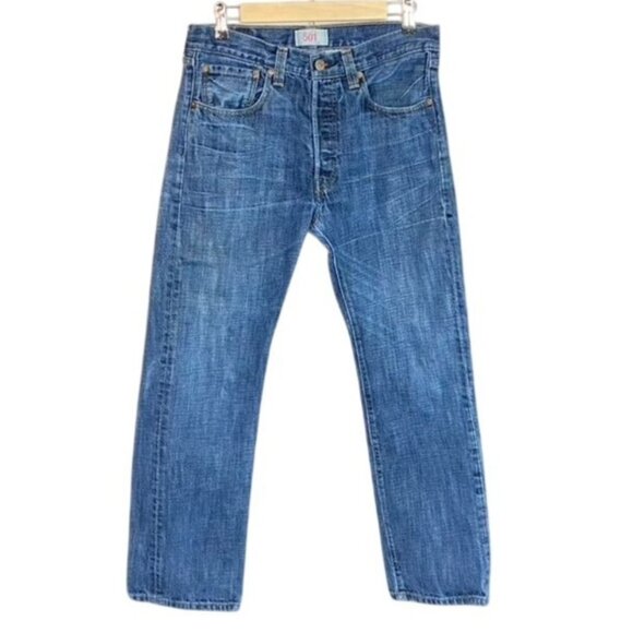 Vintage Levis 501 Mens Blue Denim Button-Fly Straight Leg Jeans WPL 523 - Picture 1 of 7
